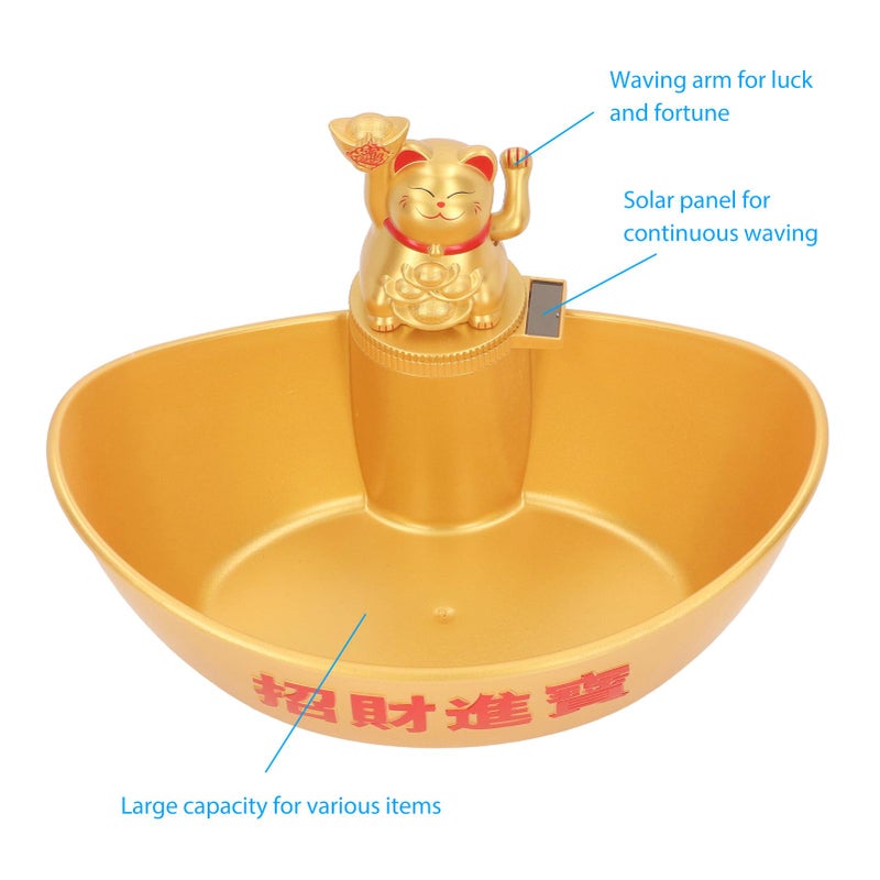 Fortune Cat Statue Candy Dish Key Holder Jewelry Tray Champagne Office Desk Decor - Image 4