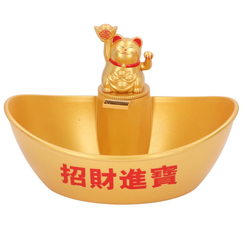 Fortune Cat Statue Candy Dish Key Holder Jewelry Tray Champagne Office Desk Decor - Image 2
