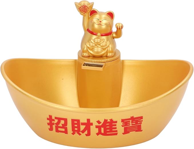 Fortune Cat Statue Candy Dish Key Holder Jewelry Tray Champagne Office Desk Decor - Image 1