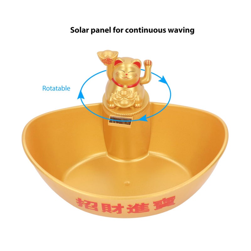 Fortune Cat Statue Candy Dish Key Holder Jewelry Tray Champagne Office Desk Decor - Image 3