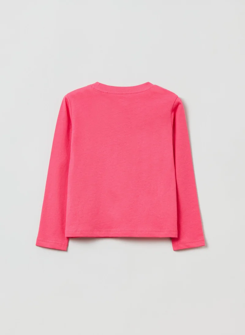 او في اس Cotton T-Shirt With Long Sleeves