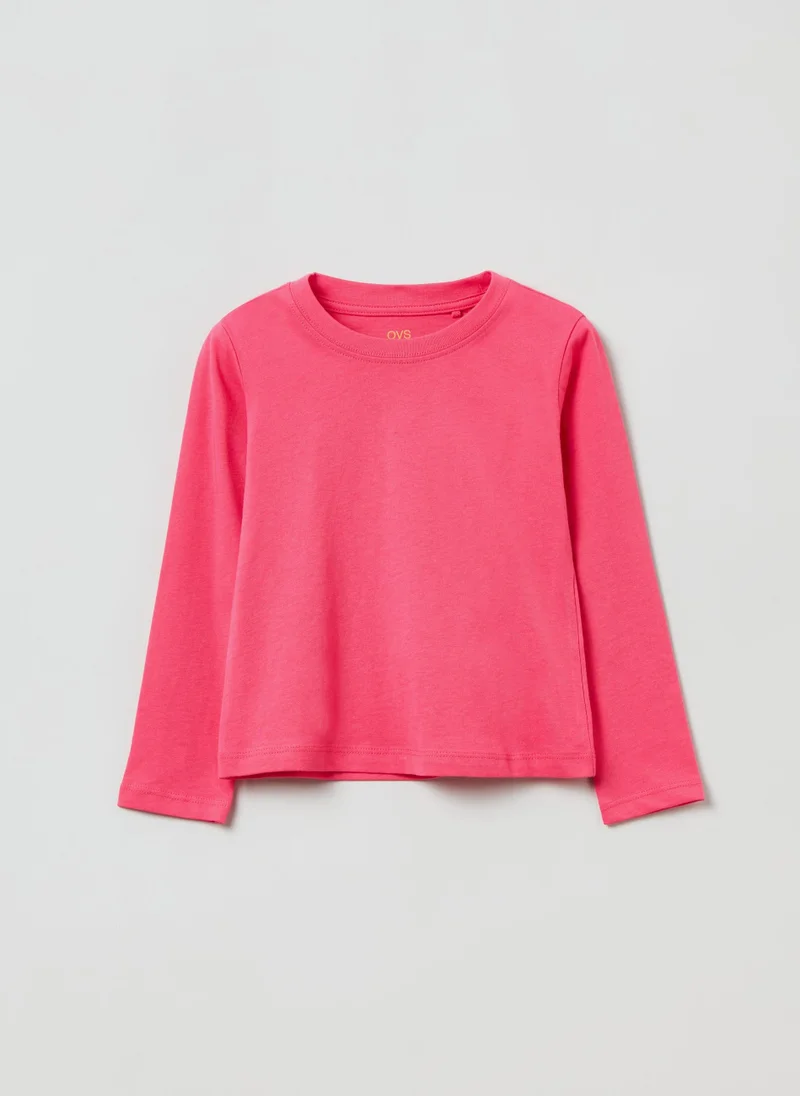 او في اس Cotton T-Shirt With Long Sleeves