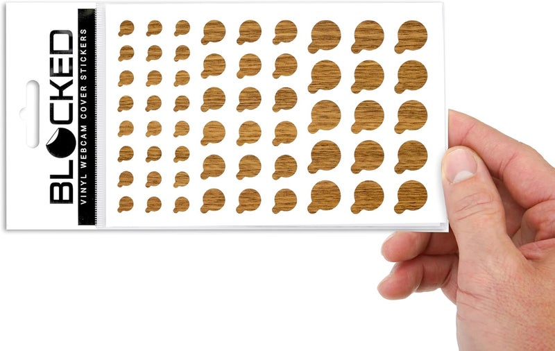 BLOCKED Webcam/Camera Vinyl Covers | 57 Tabbed Low-Tack Restickable Webcam Sticker | 3-Sizes | Wood Grain Textured 57-Pack Tabbed - Image 1
