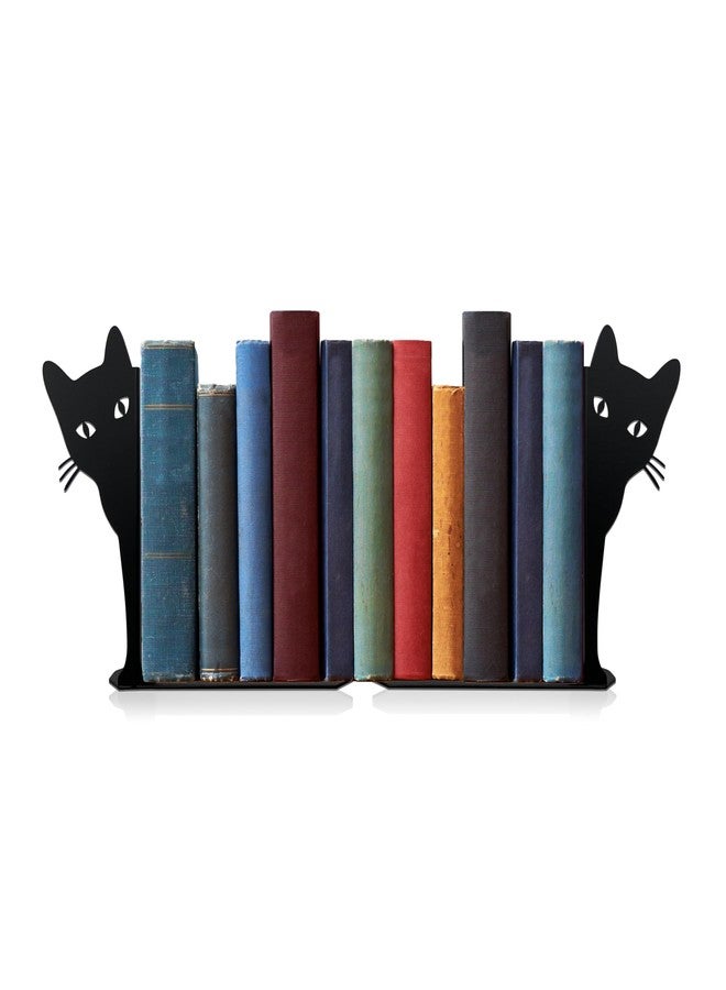 Ecqizer Peeping Cat Metal Bookends Cute Cat Book Ends for Shelves Bookshelf Decorative Objects Home Office Desk Bookshelf Decor Cat Lover Gifts for Women (Black) - Image 1