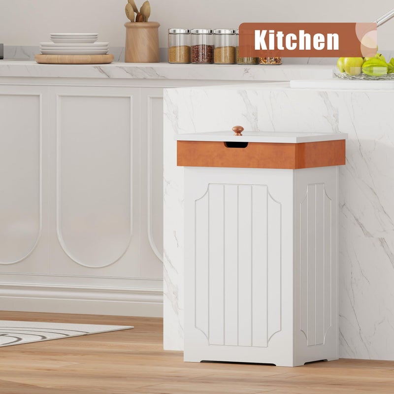 Function Home Trash Can Cabinet, 13 Gallon Kitchen Garbage Can, Wooden Recycling Trash Bin, Dog Proof Trash Can, Trash Cabinet with Lid for Home Kitchen Bathroom, White - Image 2