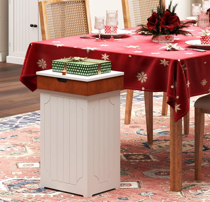 Function Home Trash Can Cabinet, 13 Gallon Kitchen Garbage Can, Wooden Recycling Trash Bin, Dog Proof Trash Can, Trash Cabinet with Lid for Home Kitchen Bathroom, White - Image 5