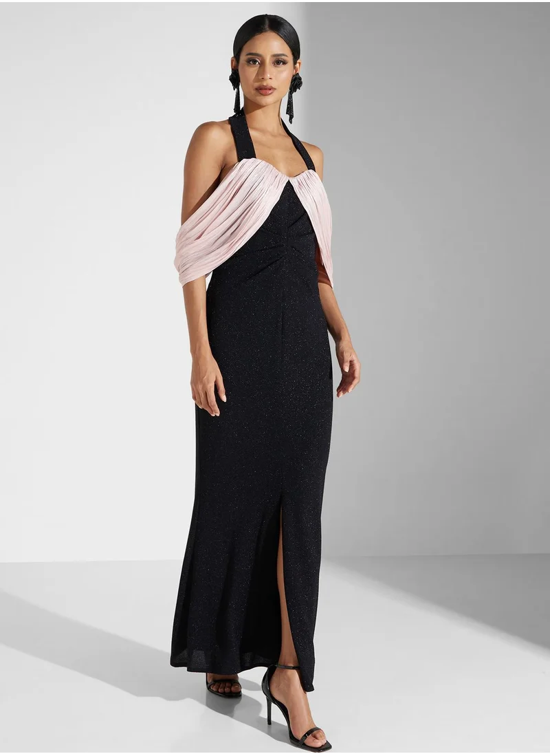 Namshi x Drapped Off Shoulder Shimmer Dress