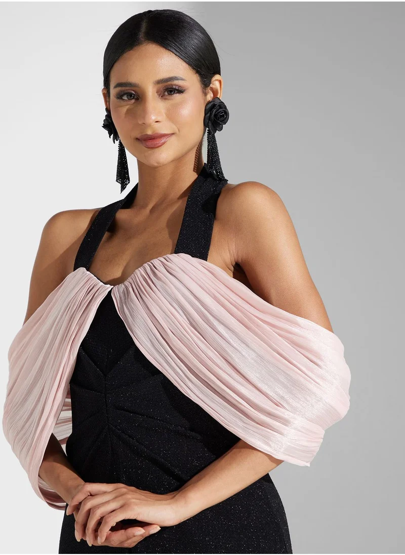 Namshi x Drapped Off Shoulder Shimmer Dress