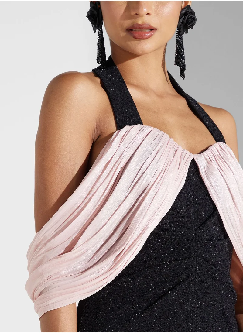 Namshi x Drapped Off Shoulder Shimmer Dress