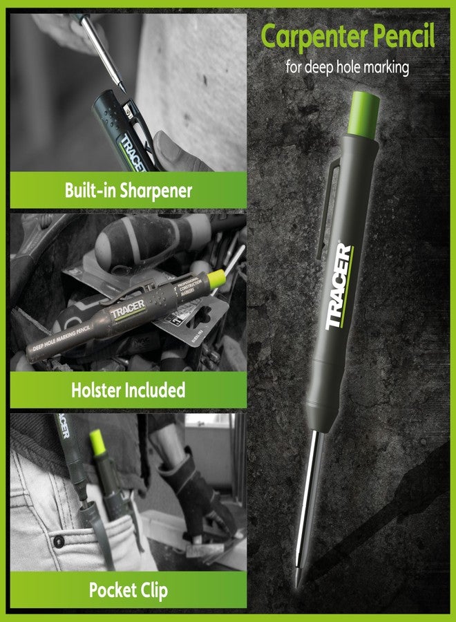 Tracer مجموعة أقلام تحديد البناء Tracer من 5 قطع مع حقيبة تخزين - قلم رصاص للنجار، 2 قلم تحديد ذو رأس طويل، قلم تحديد مانع للانسداد وموزع رصاص بديل - Image 4
