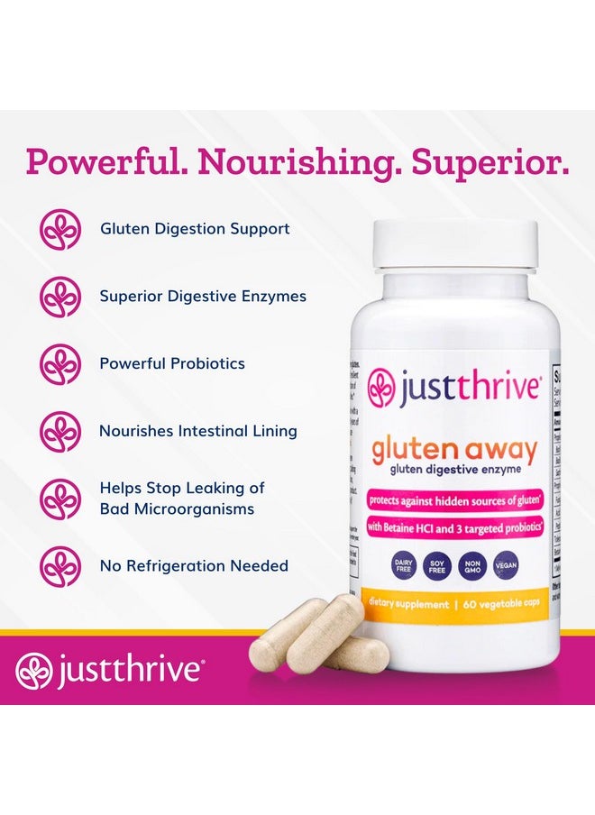 Just Thrive - Just Thrive Gluten Away - Vegan Digestive Enzymes for Digestion - Probiotic Support for Trace Gluten, 60 Capsules - Image 1