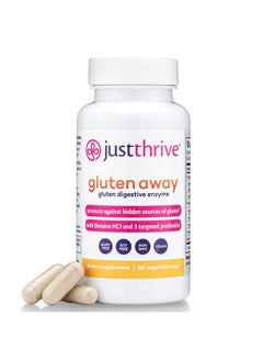 Just Thrive Gluten Away - Vegan Digestive Enzymes for Digestion - Probiotic Support for Trace Gluten, 60 Capsules