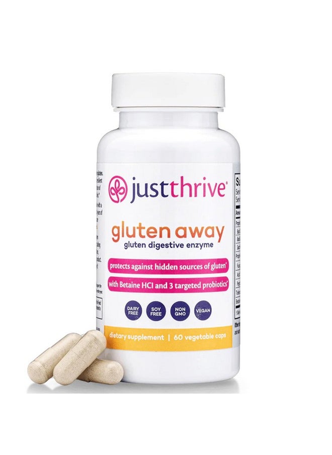 Just Thrive - Just Thrive Gluten Away - Vegan Digestive Enzymes for Digestion - Probiotic Support for Trace Gluten, 60 Capsules - Image 1