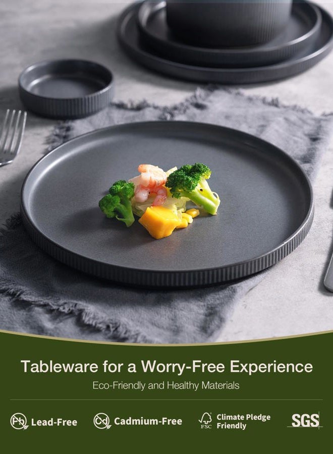 Famiware Star Dinnerware Sets, Plates and Bowls Set for 4, 12 Pieces Dish Set - Chip and Scratch Resistant, Microwave and Dishwasher Safe Kitchen Set, Matte Dark Charcoal - Image 4
