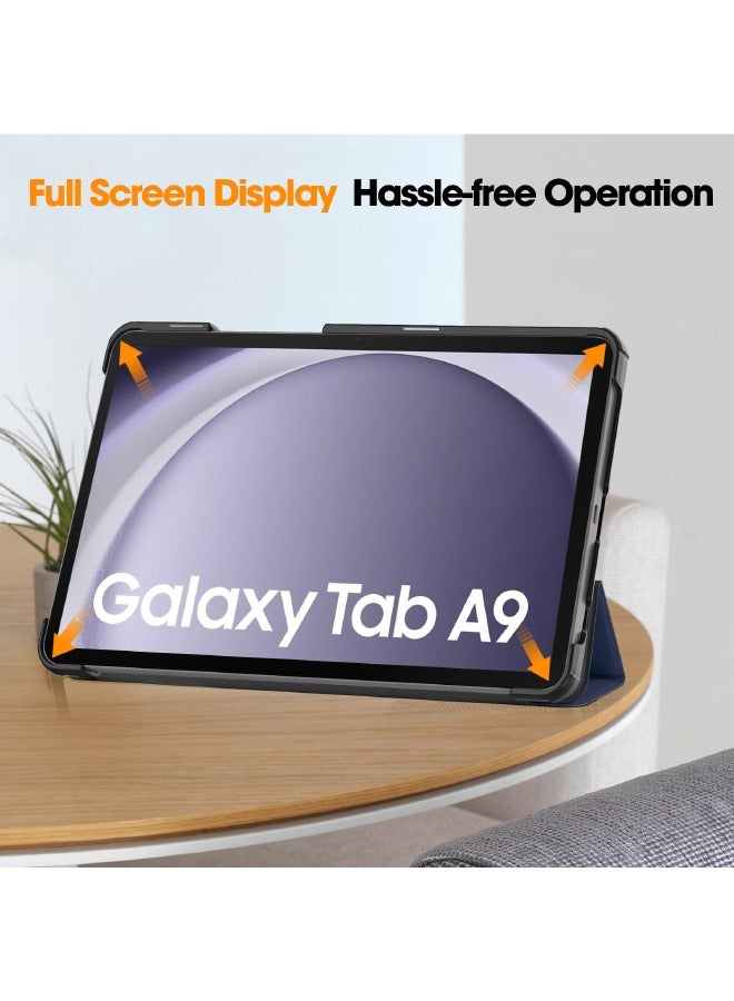 Samsung Galaxy Tab A9 Case, Tri-Fold Smart Tablet Case, Multi-Viewing Angles Stand Hard Shell Folio Case Cover with Auto Wake Sleep for Samsung Galaxy Tab A9 8.7 Inch 2023, Blue