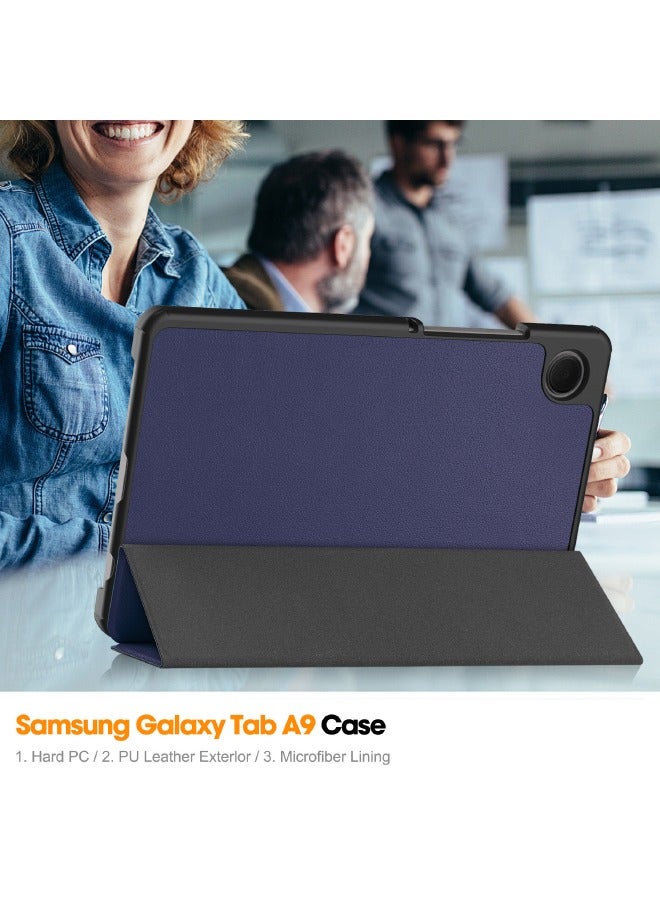 Samsung Galaxy Tab A9 Case, Tri-Fold Smart Tablet Case, Multi-Viewing Angles Stand Hard Shell Folio Case Cover with Auto Wake Sleep for Samsung Galaxy Tab A9 8.7 Inch 2023, Blue