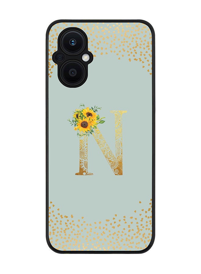 Stylizedd Rugged Black edge case for Oppo Reno7 Z  Slim fit Soft Case Flexible Rubber Edges Anti Drop TPU Gel Thin Cover - Custom Monogram Initial Letter Floral Pattern Alphabet - N (Light Grey ) - Image 1