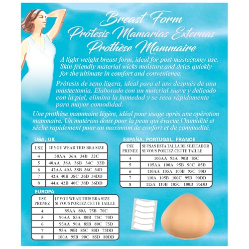 Braza – 1PCS Foam Mastectomy Breast Form Prosthesis Bra Insert Pad for Swimwear - 5 Sizes (SEE SIZE CHART ON LEFT) - Image 4