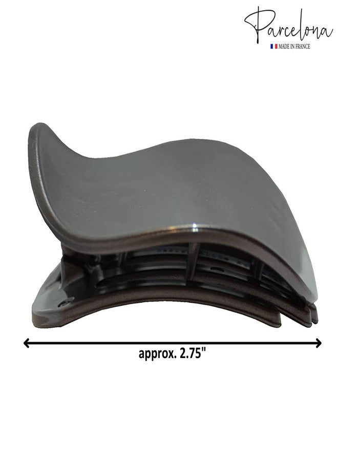 Parcelona French Onde Round Black Matte Finished Celluloid Side Slide in Secure Grip Hair Updo Yoga Hair Claw Clip Clamp Clutcher - 2 3/4 Inch - Image 5