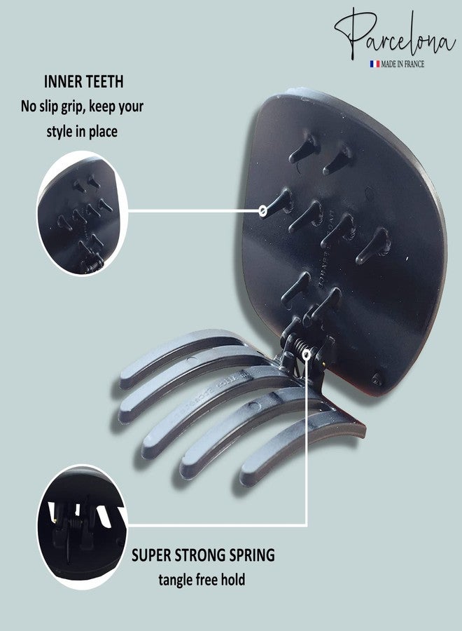 Parcelona French Onde Round Black Matte Finished Celluloid Side Slide in Secure Grip Hair Updo Yoga Hair Claw Clip Clamp Clutcher - 2 3/4 Inch - Image 3