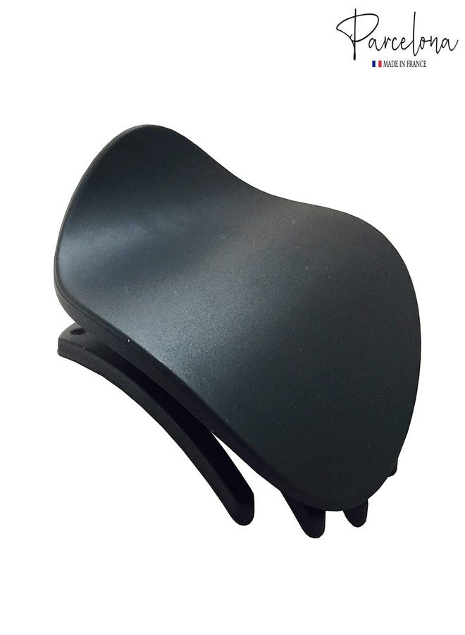 Parcelona French Onde Round Black Matte Finished Celluloid Side Slide in Secure Grip Hair Updo Yoga Hair Claw Clip Clamp Clutcher - 2 3/4 Inch - Image 4