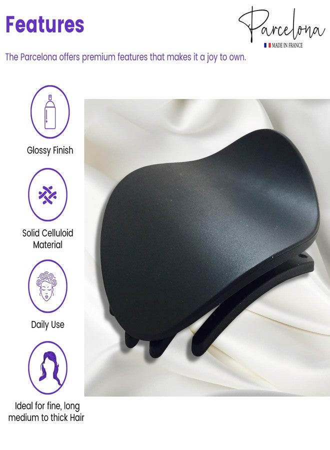 Parcelona French Onde Round Black Matte Finished Celluloid Side Slide in Secure Grip Hair Updo Yoga Hair Claw Clip Clamp Clutcher - 2 3/4 Inch - Image 2