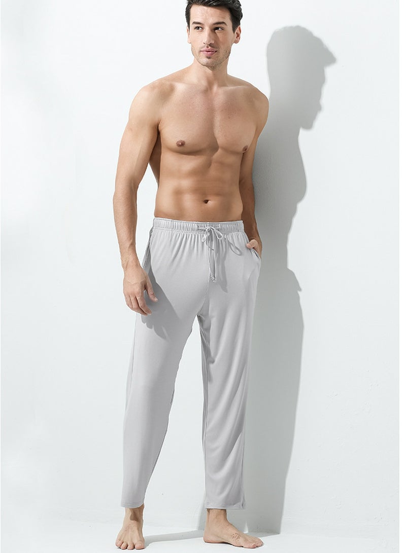 إسكدنيا Men's Solid Color Pajamas Pants Loose Bottoms Sleep Pants Loungewear Pale Grey 