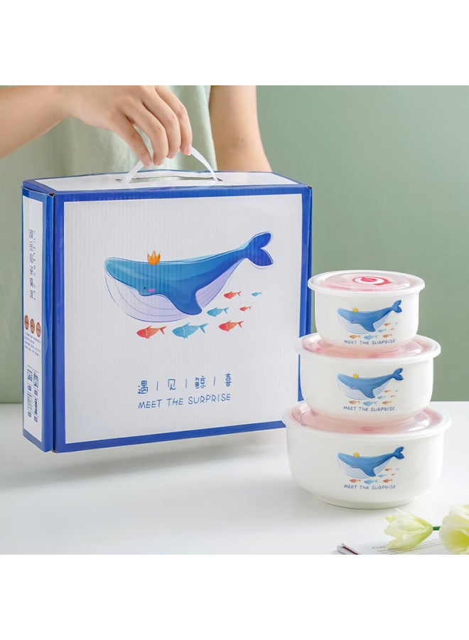 Ceramic Fresh-keeping Bowl Three-piece Vacuum Sealed Microwave Oven Gift Bowl Wedding Gift Will Sell Tableware Printing-Specifications:Whale Hi-Color:6 Inch Single Pack (48 Sets Or 20 Sets A Box) - Image 1