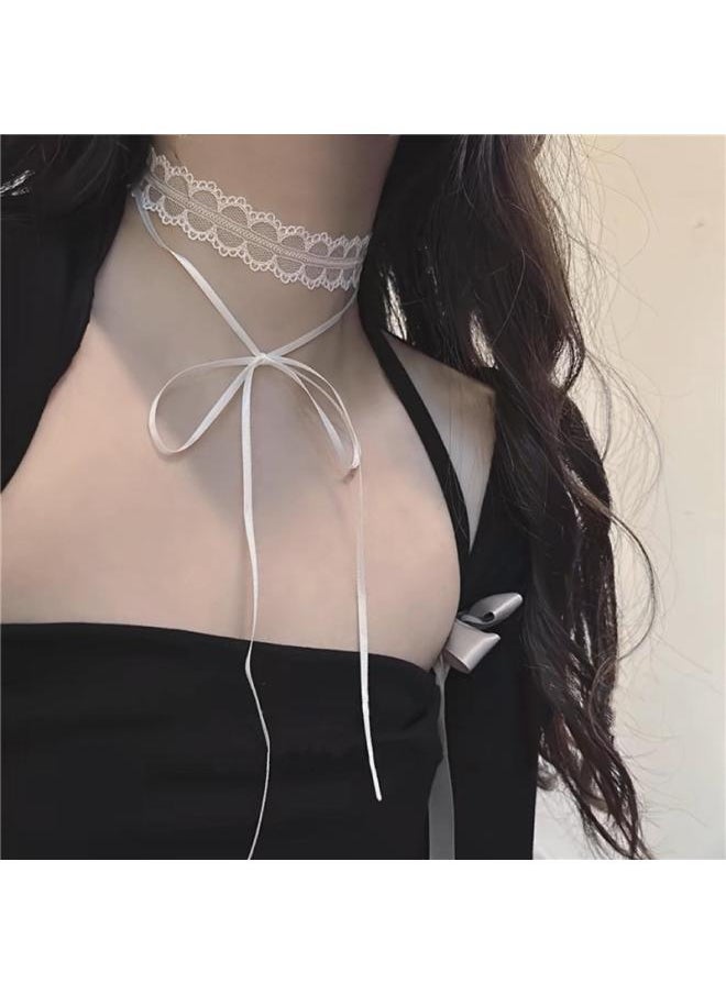 Generic Bow Retro Necklace Dark Girl Clavicle Chain Lace Fabric Choker Double-layer All-match Collar Jewelry 