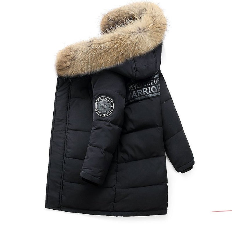 Cross-border Childrens Winter Cotton-padded Jacket Boys Middle and Big Childrens Thickened Jacket 2024 New Mid-length Down Cotton-padded Jacket Black 