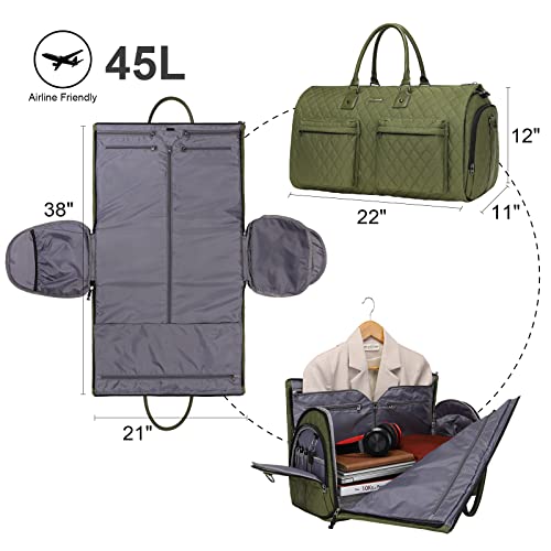 Modoker Womens Convertible Garment Bags for Travel, Modoker Waterproof Carry On Garment Bag Garment Duffel Bag - 2 in 1 Hanging Suitcase Suit Travel Luggage Bag, Green - Image 2
