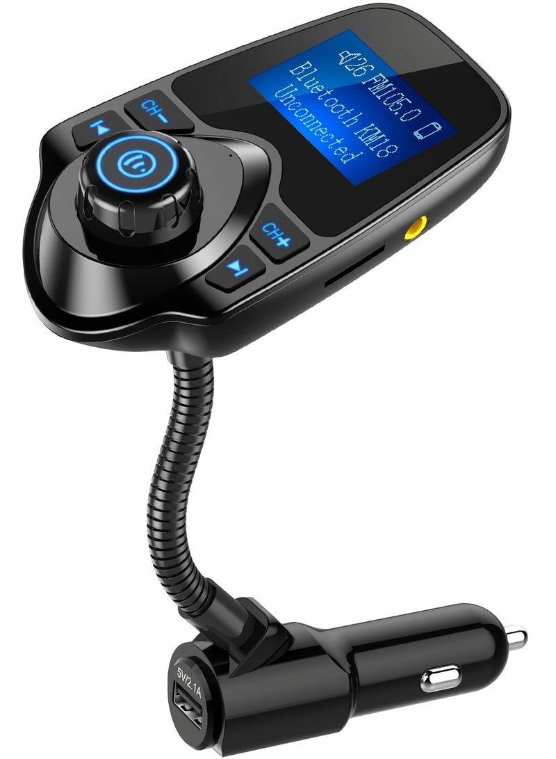 SYOSI Wireless in-Car Bluetooth FM Transmitter Radio Adapter Car Kit W 1.44 Inch Display Supports TF/SD Card and USB Car Charger for All Smartphones Audio Players-KM18 - Image 1