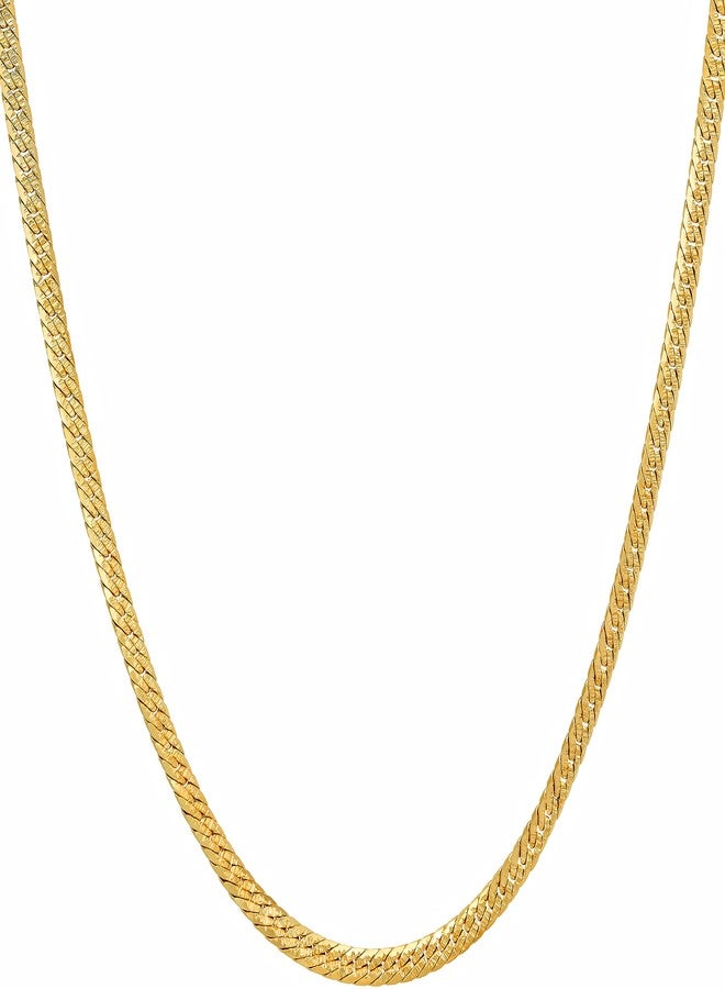 LIFETIME JEWELRY Crushed Herringbone Chain Necklaces for Women and Men 24k Gold Plated (30 inches, 2.5mm, Gold) - Image 1