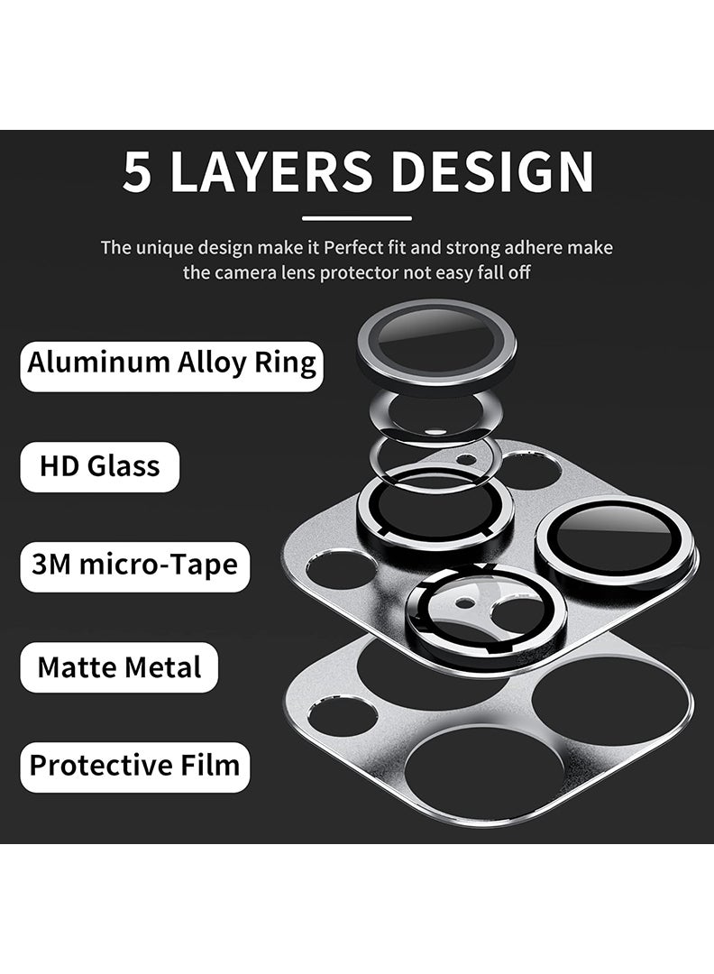 Theodor iPhone 14 Pro Max/ 14 Pro  Camera Lens Protector With 9H Tempered Glass Camera Ring Anti Scratch Metal Plate [Drop Protection], Case Friendly Camera Cover, Silver - Image 4
