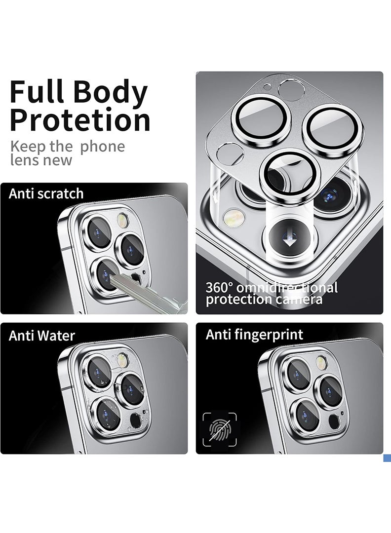 Theodor iPhone 14 Pro Max/ 14 Pro  Camera Lens Protector With 9H Tempered Glass Camera Ring Anti Scratch Metal Plate [Drop Protection], Case Friendly Camera Cover, Silver - Image 3