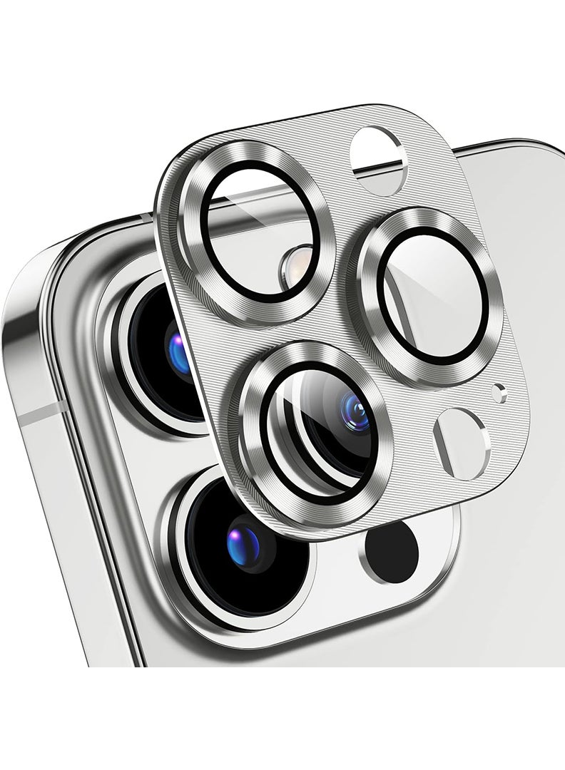 Theodor iPhone 14 Pro Max/ 14 Pro  Camera Lens Protector With 9H Tempered Glass Camera Ring Anti Scratch Metal Plate [Drop Protection], Case Friendly Camera Cover, Silver - Image 1