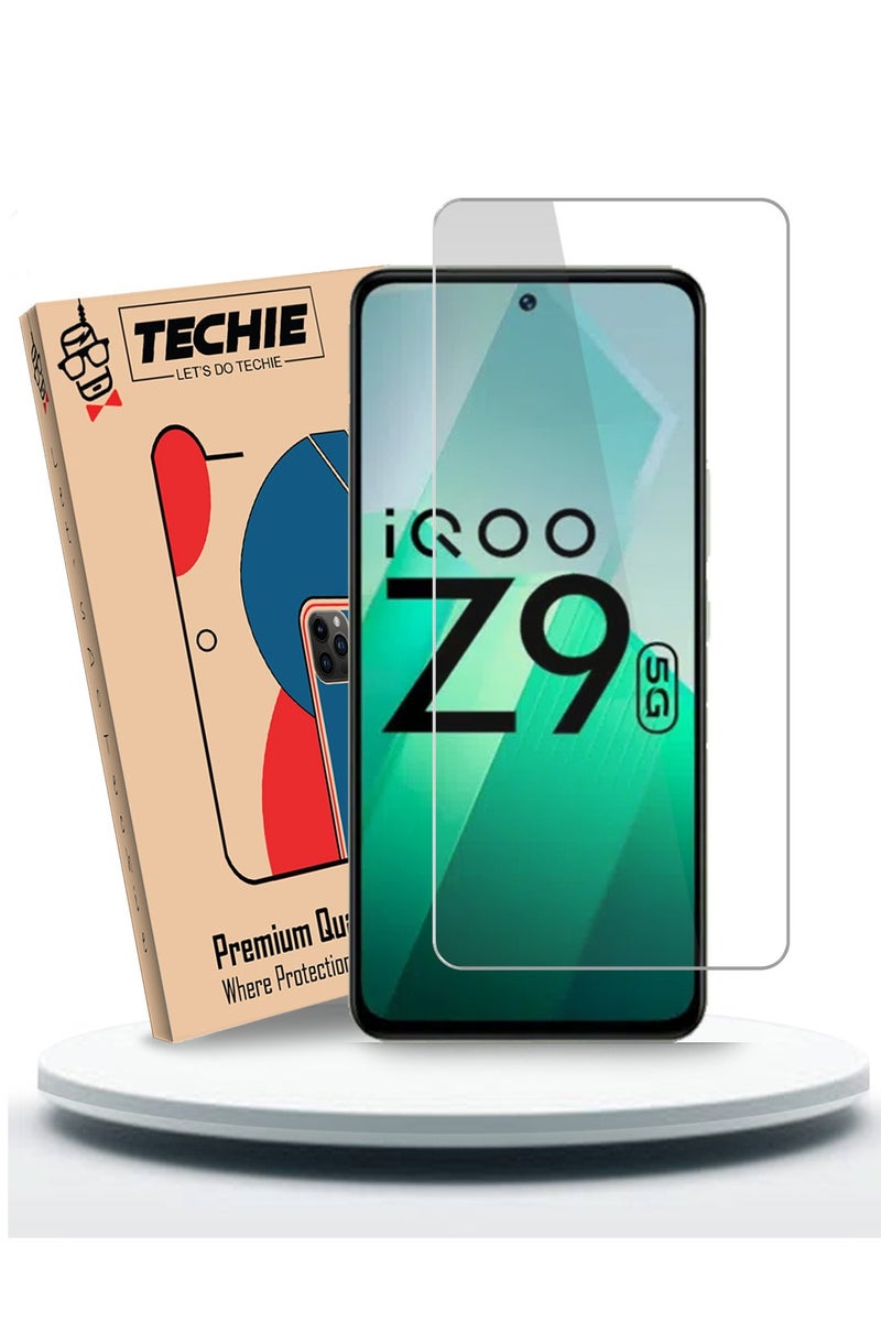 Techie حماية شاشة زجاجية مقسّاة HD لجهاز Vivo iQOO Z9 5G - مضادة للانعكاس ومضادة للفقاعات بصلابة 9H وسمك 0.33 مم وحواف مدورة وسهولة في التركيب - Image 1
