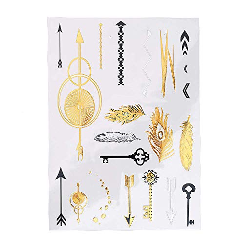 S.A.V.I 3D Temporary Tattoo Golden And Silver Metallic Sticker Colourful Butterflies Swans Peacock Design Size 21x15CM - 1PC. (65), Gold, 4 g - Image 1