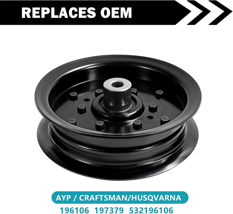 Sutmorly (2 Pack 532196106 Idler Pulley for Craftsman Mower - Flat Idler Pulley Fit for Husq Ariens Sears Poulan Riding Lawn Mower Tractor with 42" 46" 48" 54" Deck, Replace AYP 197379, 196106 - Image 3