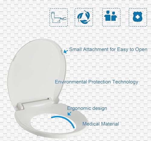 JINGZE Round Toilet Seat with Slow Close Standard Toilet Seat,Quiet Toilet Cover Seat Toilet Lid Durable Refused to Loosen Easy to Install & Clean,White - Image 3
