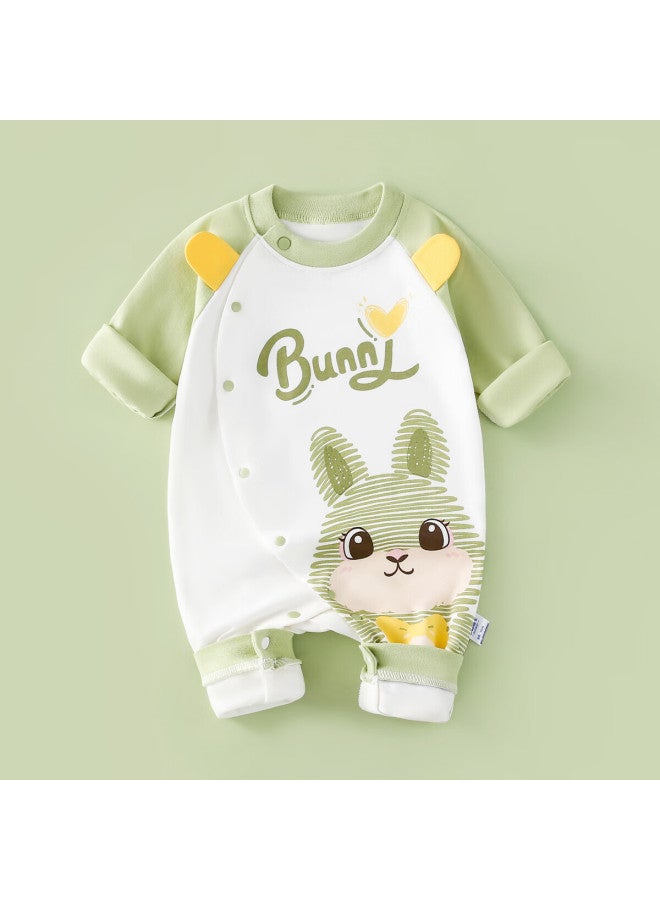 Doxiluka Duoxilu Newborn Baby Clothes, Spring And Autumn Cartoon Onesie, New Romper, Light Green Striped Rabbit, Size 66 - Image 1