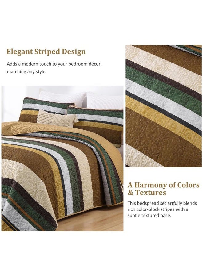 Dobuyly Brown Quilt Set Queen Size, Boho Fall Bedspread, Striped Bedding Sets 3 Pieces, Lightweight Soft Coverlet Bed Sets with 2 Pillow Shams 96"x90" - Image 5