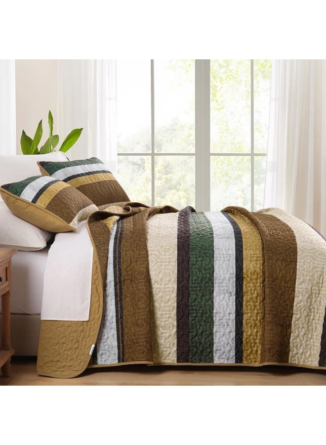 Dobuyly Brown Quilt Set Queen Size, Boho Fall Bedspread, Striped Bedding Sets 3 Pieces, Lightweight Soft Coverlet Bed Sets with 2 Pillow Shams 96"x90" - Image 4