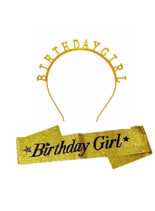 Propsicle Golden Birthday Girl Sash & Birthday Girl Crown Tiara Golden Birthday Party Decoration Girl Head Band Combo - Pack of 2 - Image 1