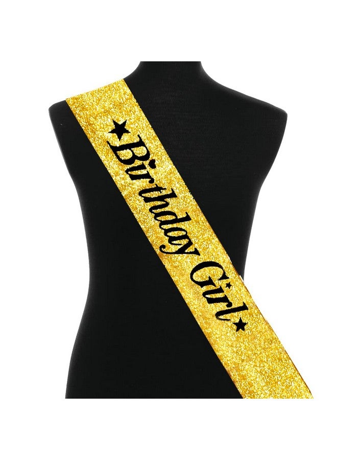 Propsicle Golden Birthday Girl Sash & Birthday Girl Crown Tiara Golden Birthday Party Decoration Girl Head Band Combo - Pack of 2 - Image 2