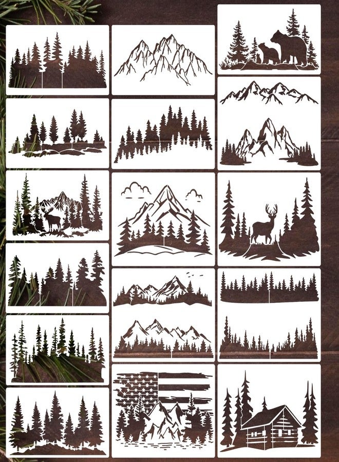 zosylley Pine Tree Stencils Animal Stencils Wood Burning Stencils Patterns Forest Mountain Stencil Reusable Tree Deer Bear Drawing Templates for Painting on Wood Wall Fabric Decor - Image 1