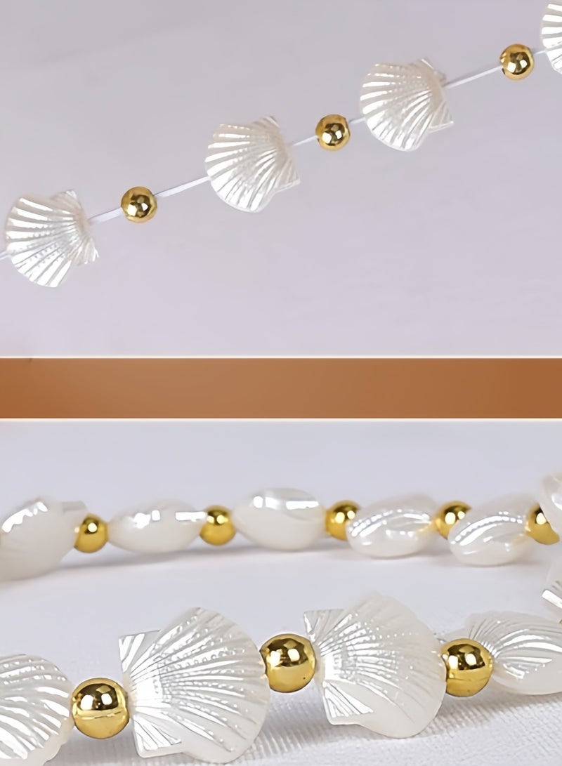 Shell Magnetic Curtain Tie Backs, Set of 2 Shell Magnetic Curtain Tie Backs, Magnetic Curtain Tie Backs with Double Elastic Cords for Thin or Thick Home Hotel Office Curtains (White) - Image 2