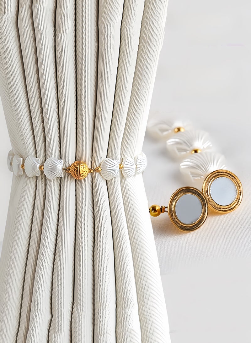Shell Magnetic Curtain Tie Backs, Set of 2 Shell Magnetic Curtain Tie Backs, Magnetic Curtain Tie Backs with Double Elastic Cords for Thin or Thick Home Hotel Office Curtains (White) - Image 5