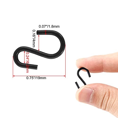 Rierdge Metal S Hooks, Black, 60 Pcs, S Shaped, 0.75' Length, 1.8mm Thickness, Wall Mount, Classic Style, Durable, Rustproof - Image 2
