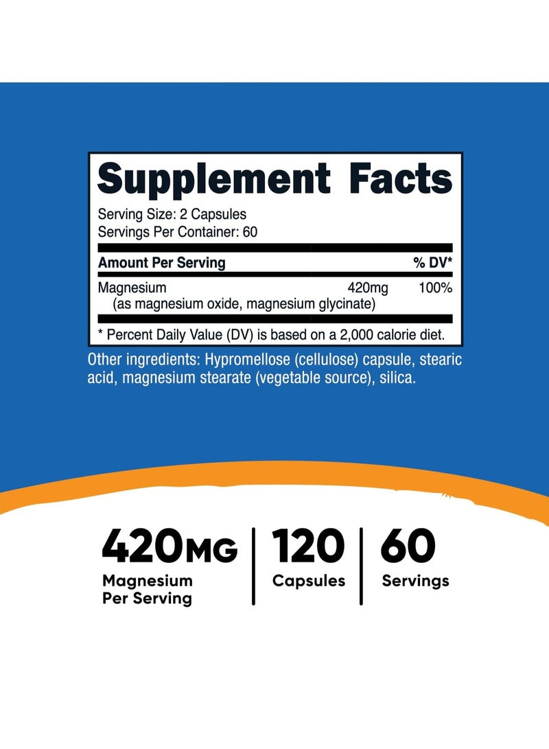 Nutricost Magnesium + Capsules 420mg 120 Caps - Image 2